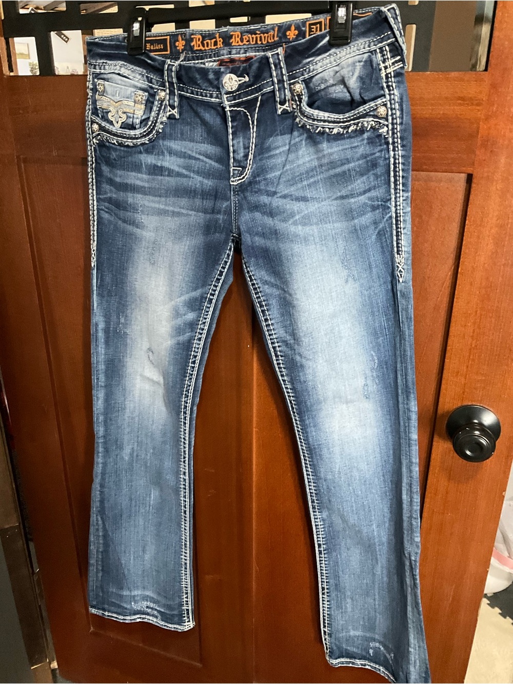 Rock Revival Women's Medium Blue Bootcut Jeans with Embroidered Pockets
